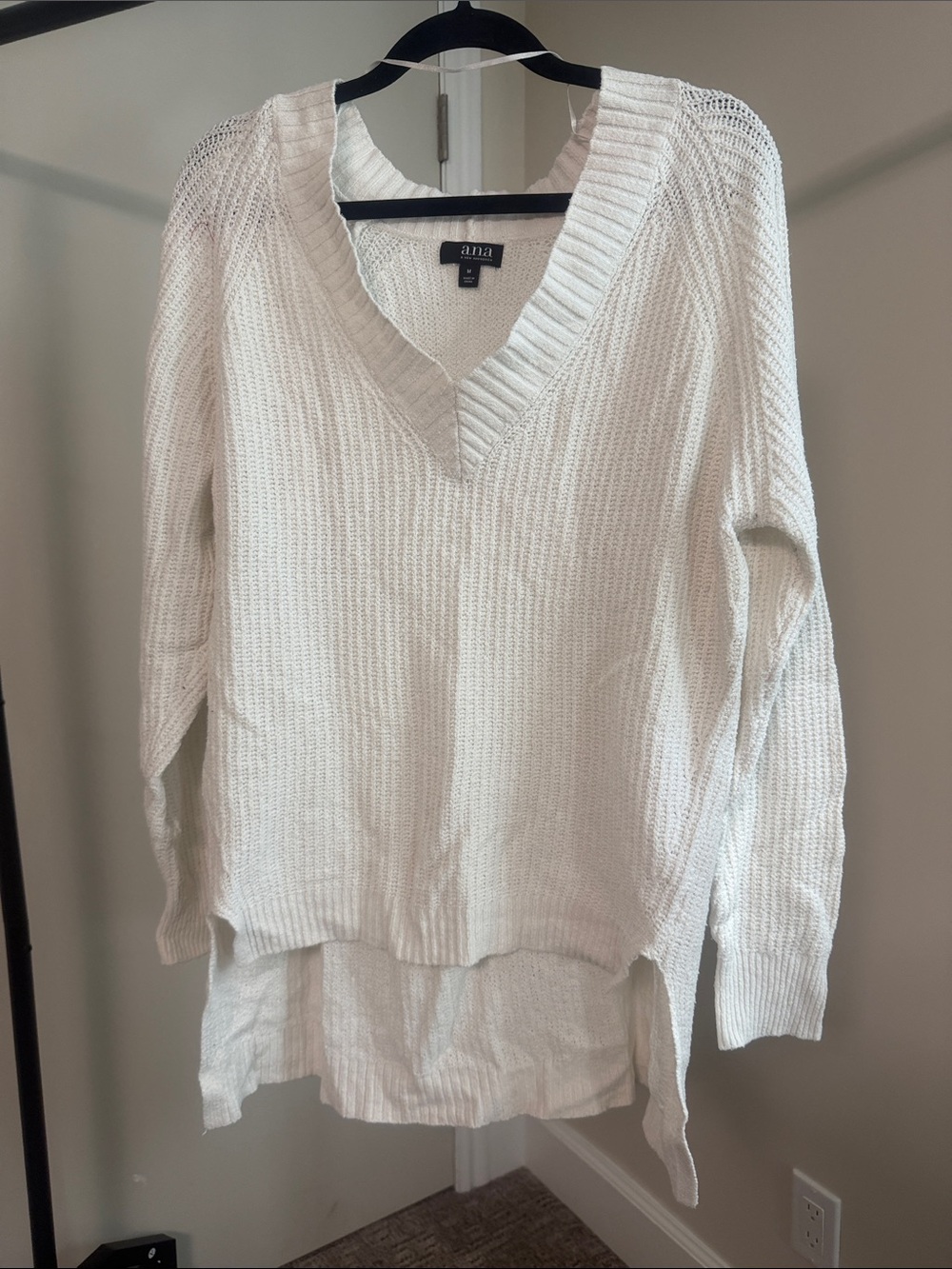 a.n.a White V-Neck Layered Hem Knit Sweater